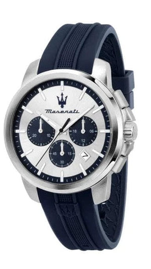 Buy Shop Maserati Successo Chronograph Silver Dial Blue Silicone Strap Watch for Men - R8871621042 USA Online