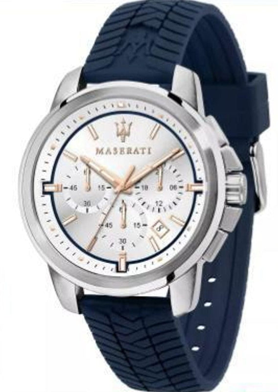 Buy Shop Maserati Successo Chronograph White Dial Blue Rubber Strap Watch For Men - R8871621013 USA Online