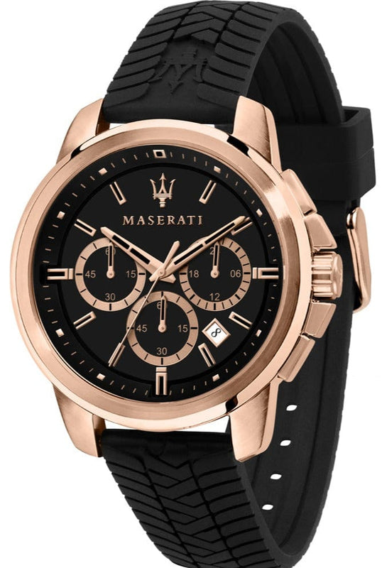 Buy Shop Maserati Successo 44mm Black Rose Gold Dial Black Rubber Strap Watch For Men - R8871621012 USA Online