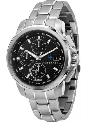 Buy Shop Maserati Successo Solar Edition Black Dial Silver Steel Strap Watch For Men - R8873645003 USA Online