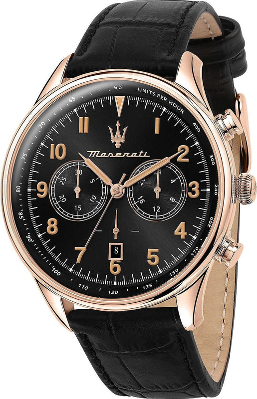 Buy Shop Maserati Tradizione Chronograph Black Dial Black Leather Strap Watch for Men - R8871646001 USA Online