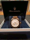 Buy Shop Maserati Traguardo 45mm Chronograph Rose Gold Mesh Strap White Dial Watch For Men - R8873612011 USA Online