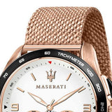 Buy Shop Maserati Traguardo 45mm Chronograph Rose Gold Mesh Strap White Dial Watch For Men - R8873612011 USA Online
