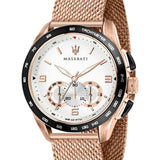 Buy Shop Maserati Traguardo 45mm Chronograph Rose Gold Mesh Strap White Dial Watch For Men - R8873612011 USA Online