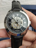 Buy Shop Maserati Traguardo Automatic Black Dial Black Leather Strap Watch For Men - R8871612001 USA Online