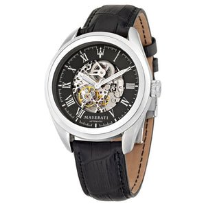 Buy Shop Maserati Traguardo Automatic Black Dial Black Leather Strap Watch For Men - R8871612001 USA Online