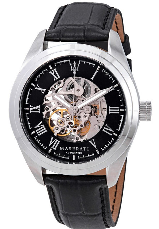 Buy Shop Maserati Traguardo Automatic Black Dial Black Leather Strap Watch For Men - R8871612001 USA Online
