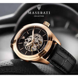 Buy Shop Maserati Traguardo Automatic Black Skeleton Dial Black Leather Strap Watch For Men - R8821112001 USA Online