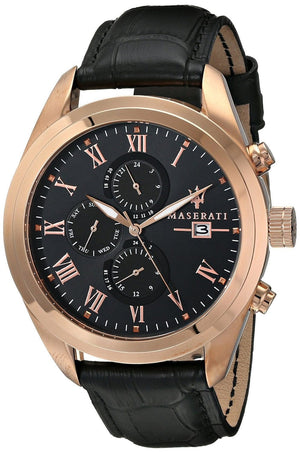 Buy Shop Maserati Traguardo Chronograph Black Dial Black Leather Strap Watch For Men - R8871612002 USA Online