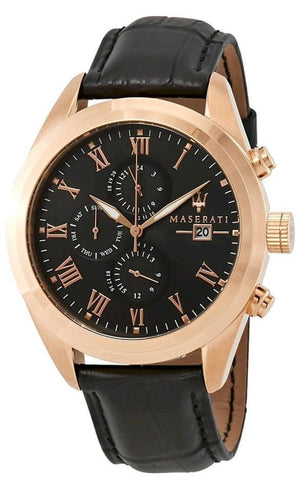 Buy Shop Maserati Traguardo Chronograph Black Dial Black Leather Strap Watch For Men - R8871612002 USA Online