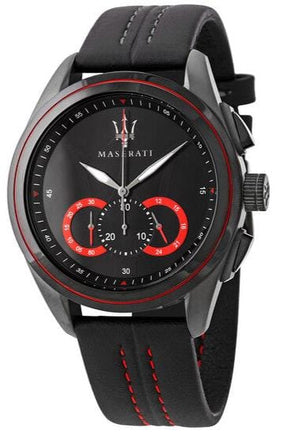 Buy Shop Maserati Traguardo Chronograph Black Dial Black Leather Strap Watch for Men - R8871612023 USA Online