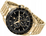 Buy Shop Maserati Traguardo Chronograph Black Dial Gold Steel Strap Watch For Men - R8873612041 USA Online