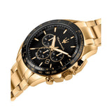 Buy Shop Maserati Traguardo Chronograph Black Dial Gold Steel Strap Watch For Men - R8873612041 USA Online