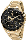 Buy Shop Maserati Traguardo Chronograph Black Dial Gold Steel Strap Watch For Men - R8873612041 USA Online