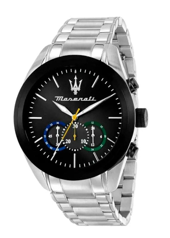 Buy Shop Maserati Traguardo Chronograph Black Dial Silver Steel Strap Watch for Men - R8873612061 USA Online