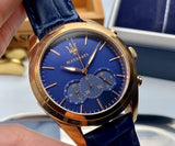 Buy Shop Maserati Traguardo Chronograph Blue Dial Blue Leather Strap Watch for Men - R8871612015 USA Online