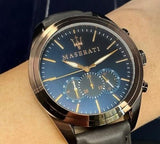 Buy Shop Maserati Traguardo Chronograph Blue Dial Brown Leather Strap Watch For Men - R8871612008 USA Online