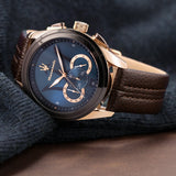 Buy Shop Maserati Traguardo Chronograph Blue Dial Brown Leather Strap Watch For Men - R8871612024 USA Online