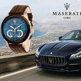 Buy Shop Maserati Traguardo Chronograph Blue Dial Brown Leather Strap Watch For Men - R8871612024 USA Online