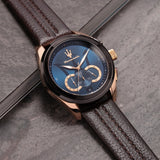 Buy Shop Maserati Traguardo Chronograph Blue Dial Brown Leather Strap Watch For Men - R8871612024 USA Online