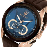 Buy Shop Maserati Traguardo Chronograph Blue Dial Brown Leather Strap Watch For Men - R8871612024 USA Online