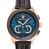 Buy Shop Maserati Traguardo Chronograph Blue Dial Brown Leather Strap Watch For Men - R8871612024 USA Online