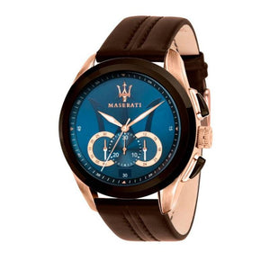 Buy Shop Maserati Traguardo Chronograph Blue Dial Brown Leather Strap Watch For Men - R8871612024 USA Online