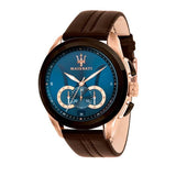 Buy Shop Maserati Traguardo Chronograph Blue Dial Brown Leather Strap Watch For Men - R8871612024 USA Online