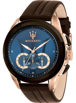 Buy Shop Maserati Traguardo Chronograph Blue Dial Brown Leather Strap Watch For Men - R8871612024 USA Online