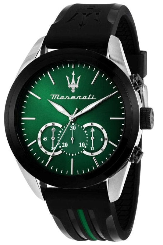 Buy Shop Maserati Traguardo Chronograph Green Dial Black Silicone Strap Watch For Men - R8871612043 USA Online