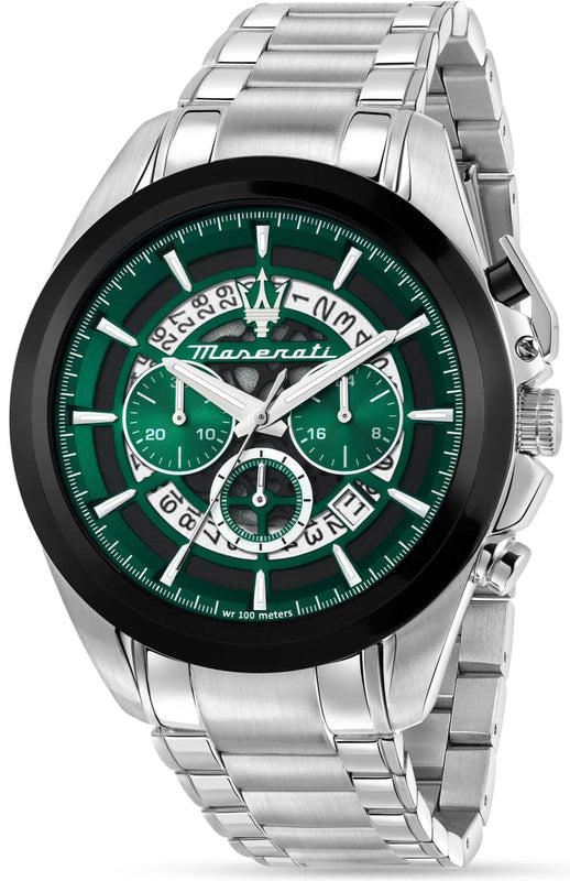 Buy Shop Maserati Traguardo Chronograph Green Dial Silver Steel Strap Watch For Men - R8873612060 USA Online