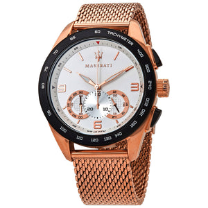 Buy Shop Maserati Traguardo 45mm Chronograph Rose Gold Mesh Strap White Dial Watch For Men - R8873612011 USA Online