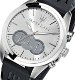 Buy Shop Maserati Traguardo Chronograph Silver Dial Black Rubber Strap Watch for Men - R8871612012 USA Online