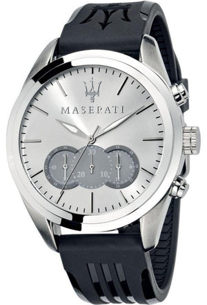 Buy Shop Maserati Traguardo Chronograph Silver Dial Black Rubber Strap Watch for Men - R8871612012 USA Online