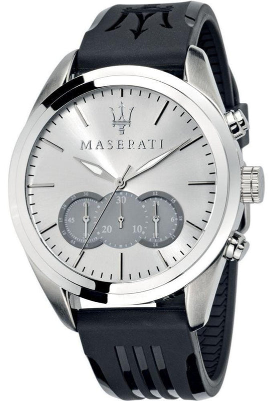 Buy Shop Maserati Traguardo Chronograph Silver Dial Black Rubber Strap Watch for Men - R8871612012 USA Online