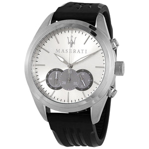 Buy Shop Maserati Traguardo Chronograph Silver Dial Black Rubber Strap Watch for Men - R8871612012 USA Online