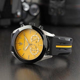 Buy Shop Maserati Traguardo Chronograph Yellow Dial Black Silicone Strap Watch For Men - R8871612045 USA Online