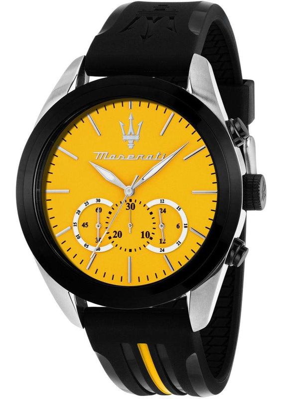 Buy Shop Maserati Traguardo Chronograph Yellow Dial Black Silicone Strap Watch For Men - R8871612045 USA Online