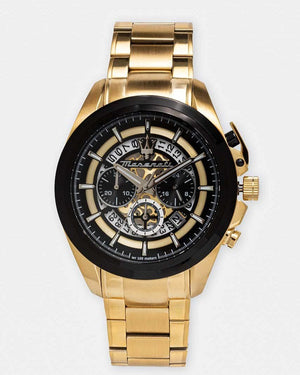 Buy Shop Maserati Traguardo Skeleton Black Dial Gold Steel Strap Watch For Men - R8873612058 USA Online