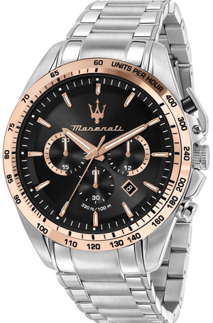 Maserati Traguardo Chronograph Limited Edition Black Dial Silver Steel Strap Watch For Men - R8873612047