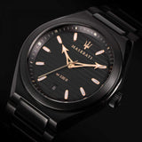 Buy Shop Maserati Triconic Analog Black Dial Black Steel Strap Watch For Men - R8853139004 USA Online