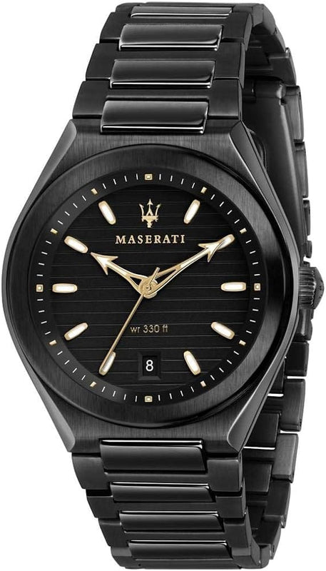 Buy Shop Maserati Triconic Analog Black Dial Black Steel Strap Watch For Men - R8853139004 USA Online