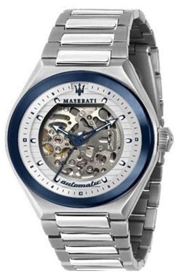 Buy Shop Maserati Triconic Automatic Skeleton Grey Dial Silver Steel Strap Watch For Men - R8823139002 USA Online