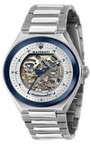Buy Shop Maserati Triconic Automatic Skeleton Grey Dial Silver Steel Strap Watch For Men - R8823139002 USA Online
