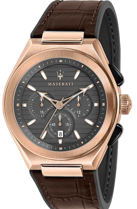 Buy Shop Maserati Triconic Chronograph Grey Dial Brown Leather Strap Watch For Men - R8871639003 USA Online