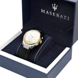 Buy Shop Maserati Triconic Chronograph White Dial Black Leather Strap Watch For Men - R8871639004 USA Online