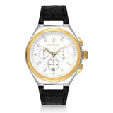Buy Shop Maserati Triconic Chronograph White Dial Black Leather Strap Watch For Men - R8871639004 USA Online