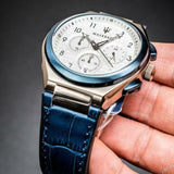 Buy Shop Maserati Triconic Chronograph White Dial Blue Leather Strap Watch For Men - R8871639001 USA Online