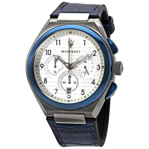 Buy Shop Maserati Triconic Chronograph White Dial Blue Leather Strap Watch For Men - R8871639001 USA Online