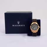 Buy Shop Maserati Triconic Chronograph Grey Dial Brown Leather Strap Watch For Men - R8871639003 USA Online